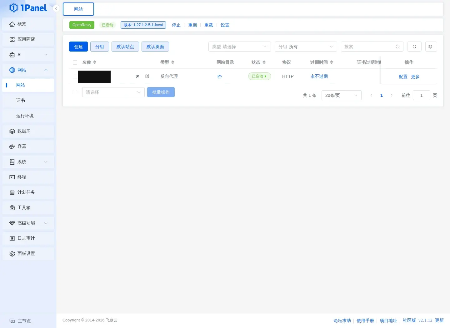 反向代理网站创建成功,当前协议还是 HTTP
