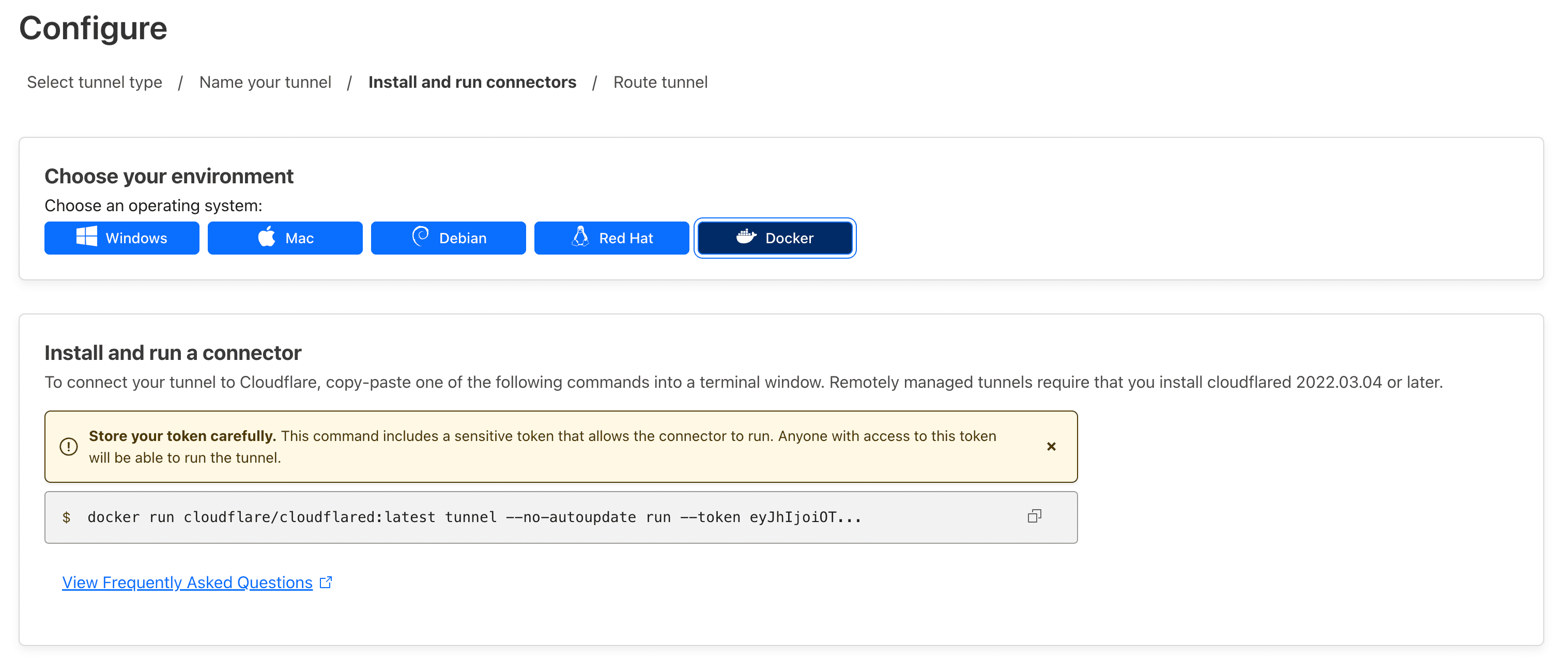 Cloudflare Tunnel 复制 cloudflared 启动命令示例