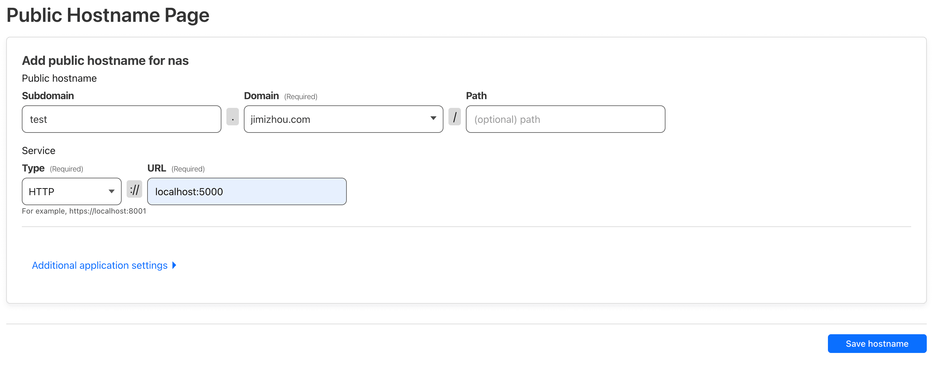 Cloudflare Tunnel Public Hostname 配置示例