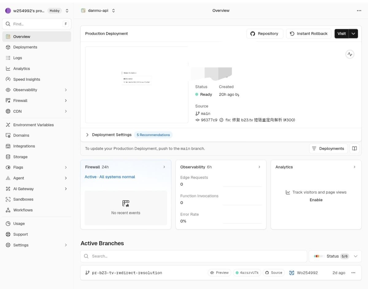 Vercel 项目 Overview 页面左侧栏点击 Settings