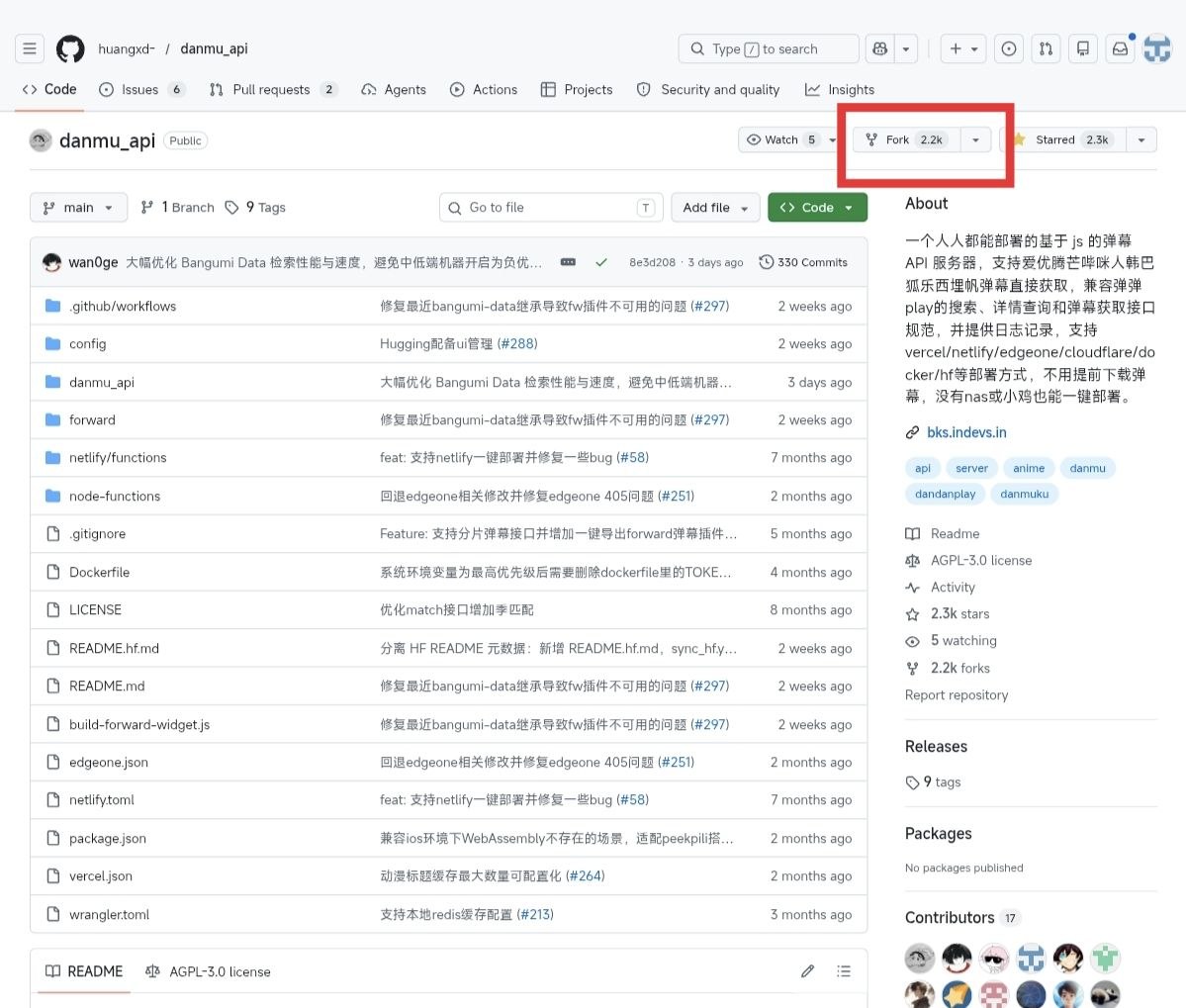 Fork 按钮位置