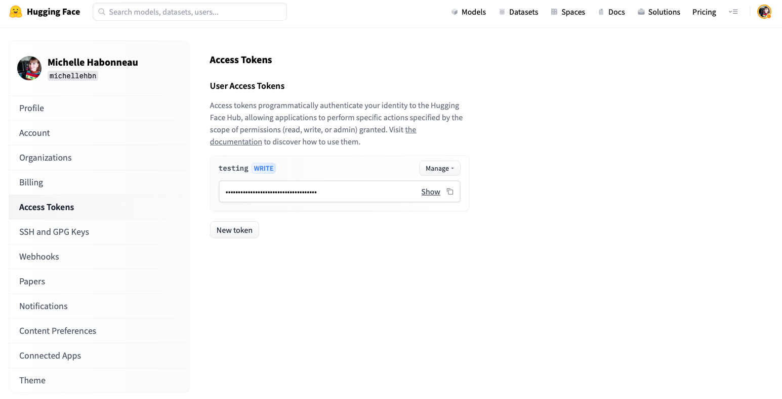 Access Tokens 页面