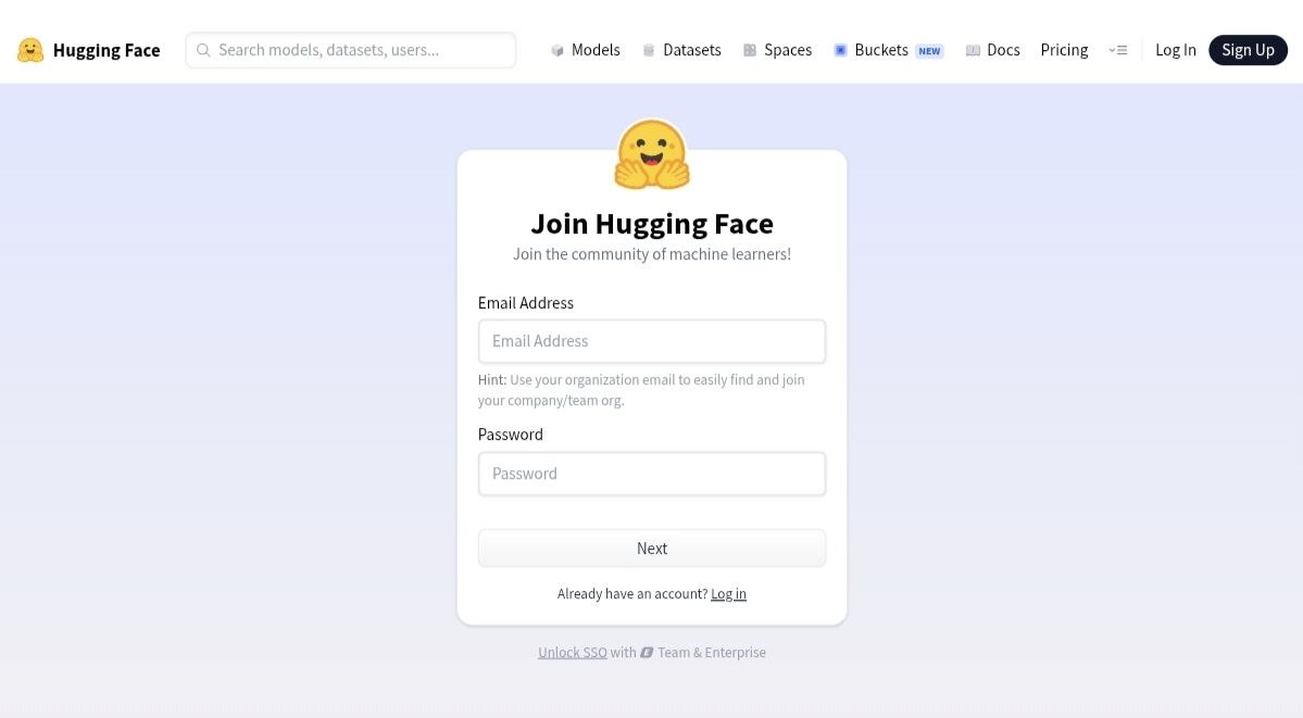 Hugging Face 注册页