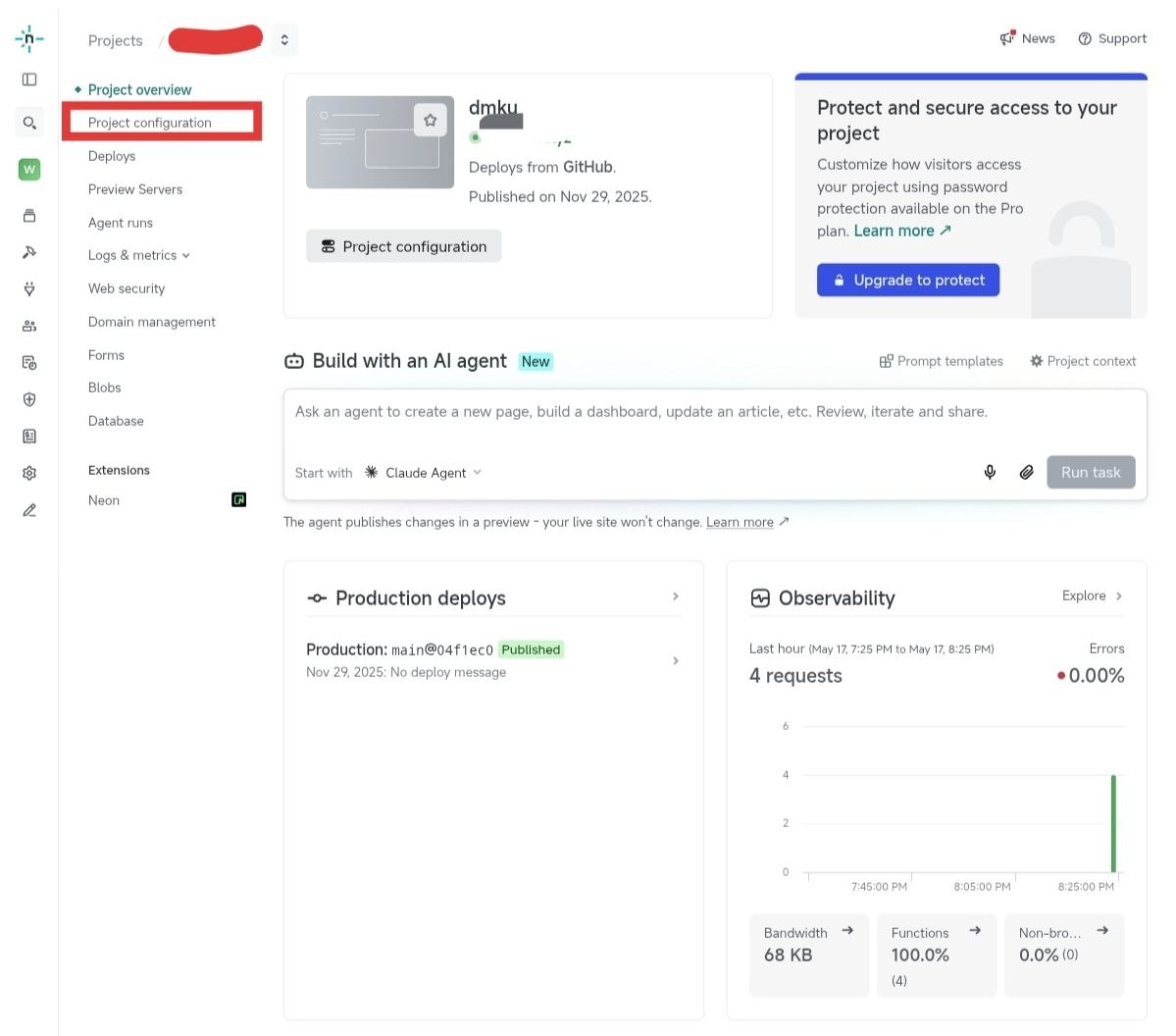 Netlify 项目概览页点击 Project configuration