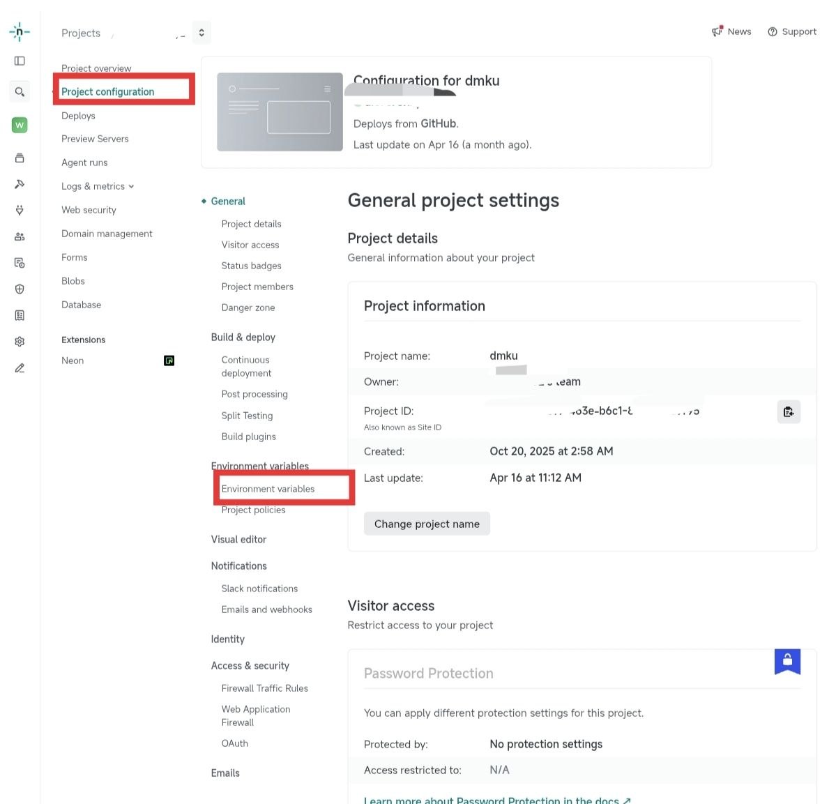 Netlify Project configuration 页面点击 Environment variables